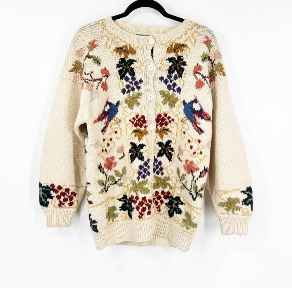 Vintage Abercrombie & Fitch Handkitted Printed Wool Button Front Cardigan